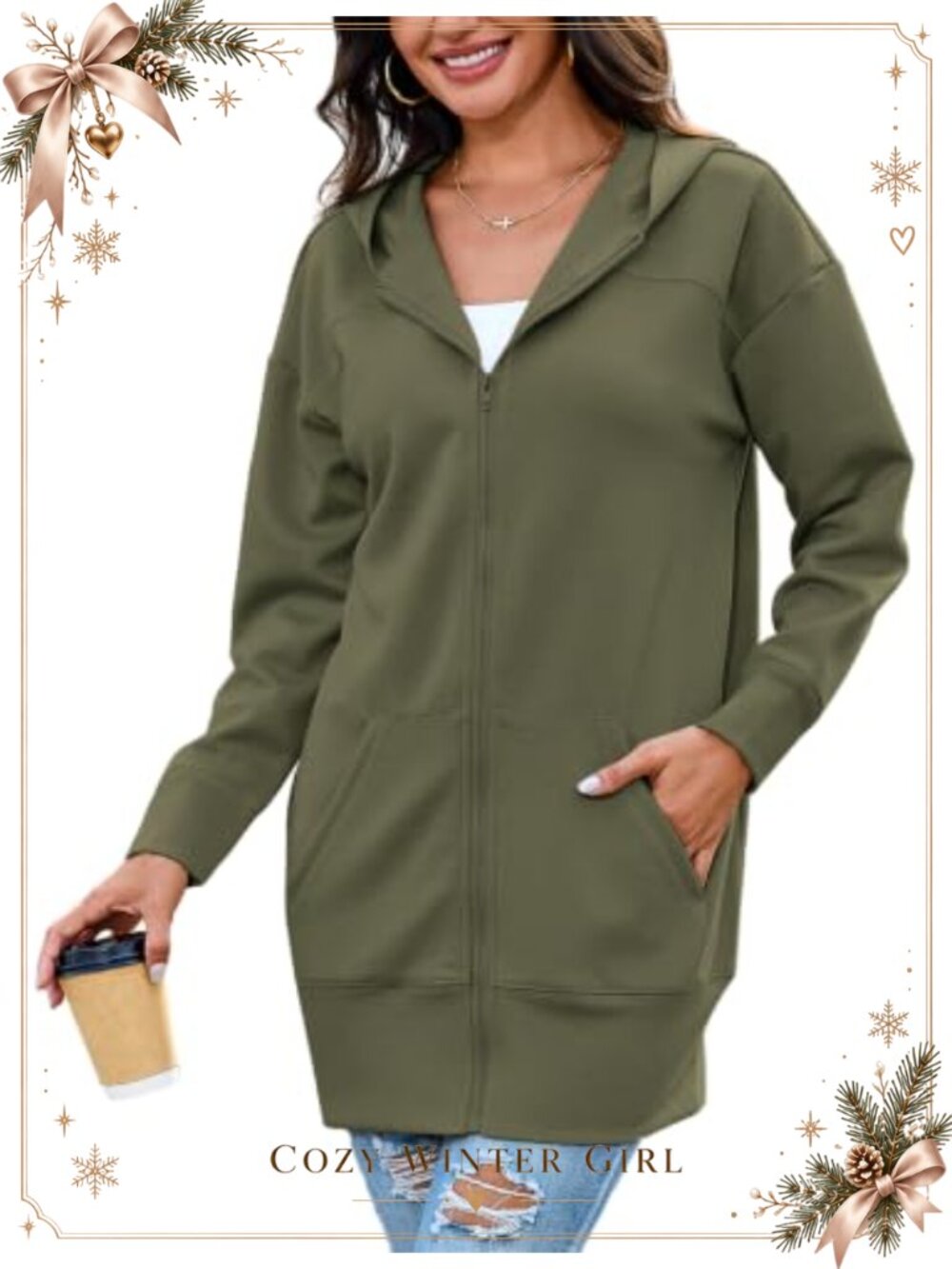 Long Zip Up Hoodie Women Oversized Tunic Sweatshirt Dress with Pockets